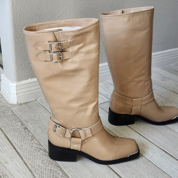 Dolce Vita Tan Heeled Boots with Buckle Detail 7WC (NOT Leather) - Picture 5 of 14